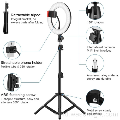 2023 Grosir Kecantikan RGB Mengubah Warna LED Lampu Cincin Kamera Selfie dengan Tripod Stand &amp; Holder Telepon yang Dapat Disesuaikan